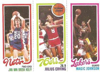 1980-81 Topps #139 / 162 / 174 Jan van Breda Kolff / Julius Erving / Magic Johnson Front
