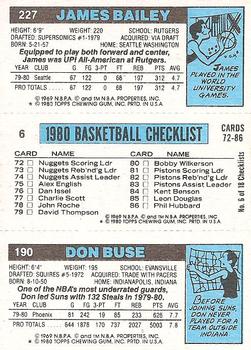 1980-81 Topps #6 / 190 / 227 Don Buse / Adrian Dantley / James Bailey Back