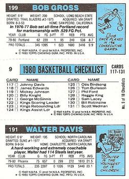 1980-81 Topps #9 / 191 / 199 Walter Davis / Bill Cartwright / Bob Gross Back