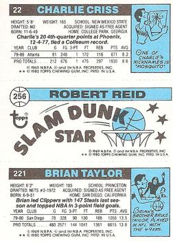 1980-81 Topps #22 / 221 / 256 Brian Taylor / Robert Reid / Charlie Criss Back