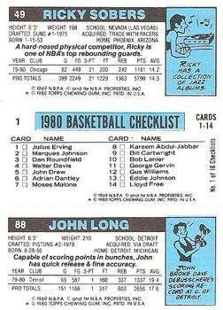 1980-81 Topps #1 / 49 / 88 John Long / Julius Erving / Ricky Sobers Back