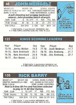 1980-81 Topps #48 / 105 / 122 Rick Barry / Otis Birdsong / John Mengelt Back
