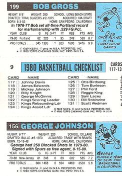 1980-81 Topps #9 / 156 / 199 George Johnson / Bill Cartwright / Bob Gross Back