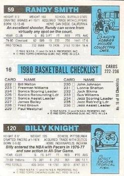 1980-81 Topps #16 / 59 / 120 Billy Knight / Paul Westphal / Randy Smith Back