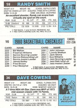 1980-81 Topps #16 / 36 / 59 Dave Cowens / Paul Westphal / Randy Smith Back