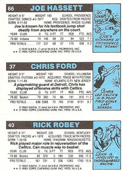 1980-81 Topps #37 / 40 / 66 Rick Robey / Chris Ford / Joe Hassett Back