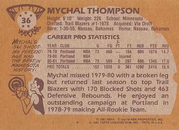 1981-82 Topps #36 Mychal Thompson Back
