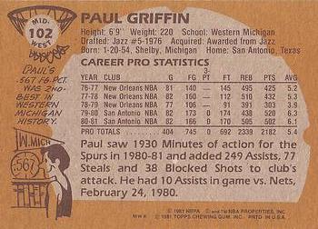1981-82 Topps #MW102 Paul Griffin Back
