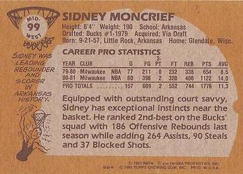 1981-82 Topps #MW99 Sidney Moncrief Back