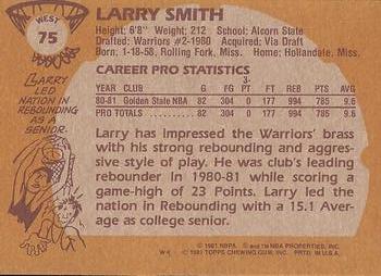 1981-82 Topps #W75 Larry Smith Back