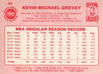 1983-84 Star #43 Kevin Grevey Back