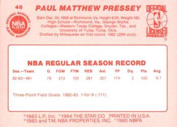1983-84 Star #48 Paul Pressey Back