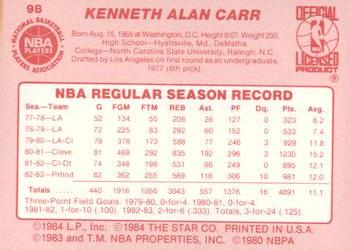 1983-84 Star #98 Kenny Carr Back