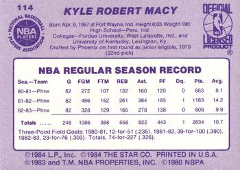 1983-84 Star #114 Kyle Macy Back