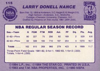 1983-84 Star #115 Larry Nance Back