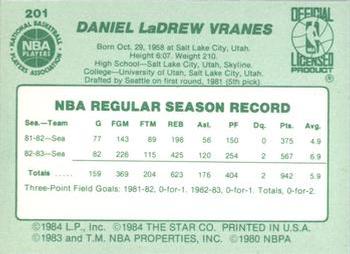 1983-84 Star #201 Danny Vranes  Back