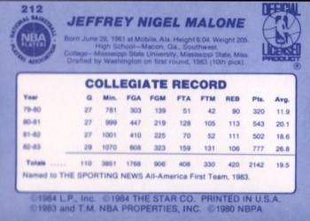 1983-84 Star #212 Jeff Malone Back