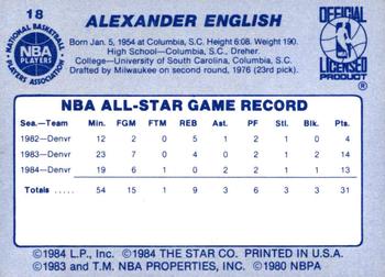 1984 Star All-Star Game #18 Alex English Back
