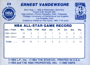 1984 Star All-Star Game #25 Kiki Vandeweghe Back