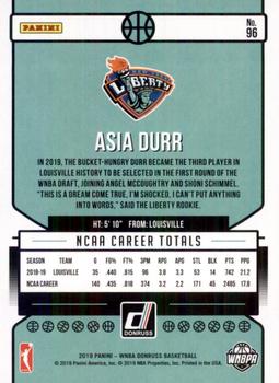 2019 Donruss WNBA #96 Asia Durr Back