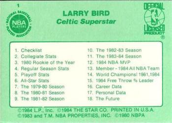 1984 Star Larry Bird #1 Larry Bird Back