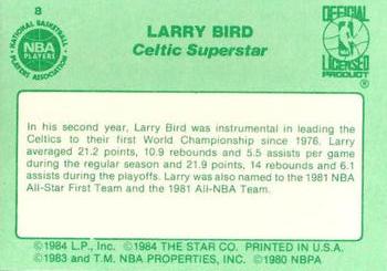 1984 Star Larry Bird #8 Larry Bird Back