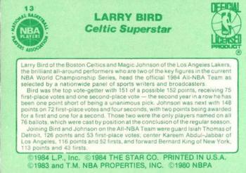 1984 Star Larry Bird #13 Member - 1984 Back