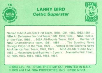 1984 Star Larry Bird #16 Larry Bird Back