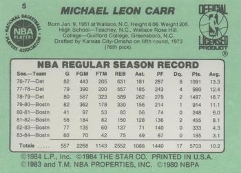 1984-85 Star #5 M.L. Carr Back