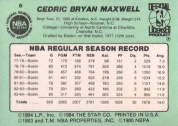 1984-85 Star #8 Cedric Maxwell Back