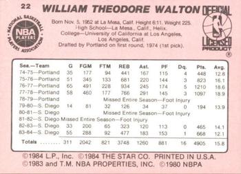 1984-85 Star #22 Bill Walton Back