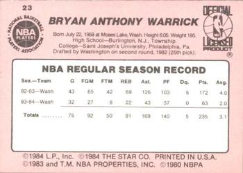 1984-85 Star #23 Bryan Warrick Back