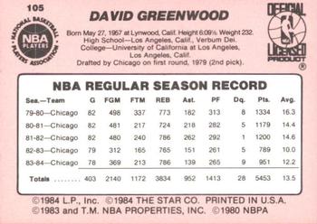 1984-85 Star #105 David Greenwood Back