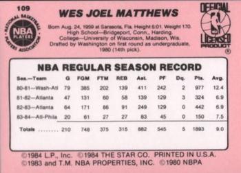 1984-85 Star #109 Wes Matthews Back