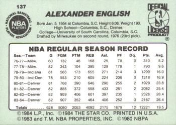 1984-85 Star #137 Alex English Back