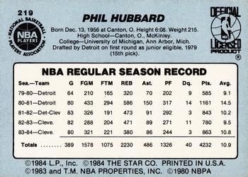 1984-85 Star #219 Phil Hubbard Back