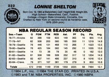 1984-85 Star #222 Lonnie Shelton Back
