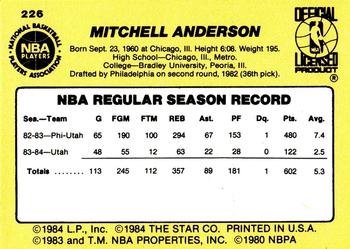 1984-85 Star #226 Mitchell Anderson Back