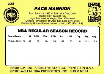 1984-85 Star #232 Pace Mannion Back