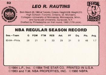1984-85 Star #83 Leo Rautins Back