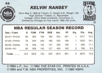 1984-85 Star #95 Kelvin Ransey Back