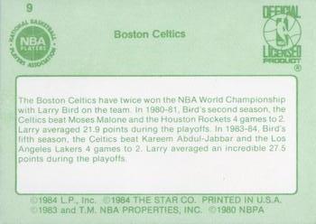 1984-85 Star Arena Boston Celtics #9 World Champions!! 1981, 1984 Back