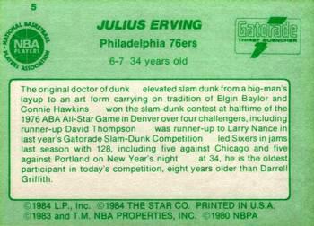 1985 Star Gatorade Slam Dunk #5 Julius Erving Back