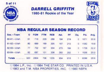 1985 Star Last 11 ROY #5 Darrell Griffith Back