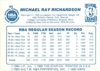1985-86 Star #65 Micheal Ray Richardson Back
