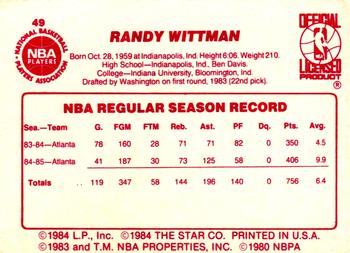 1985-86 Star #49 Randy Wittman Back
