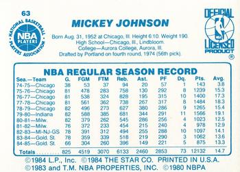 1985-86 Star #63 Mickey Johnson Back