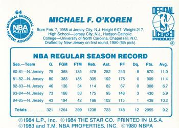 1985-86 Star #64 Mike O'Koren Back
