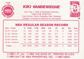 1985-86 Star #103 Kiki Vandeweghe Back