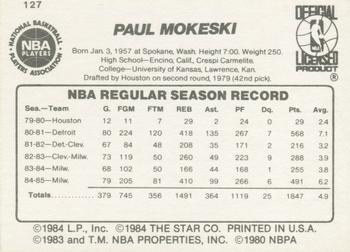 1985-86 Star #127 Paul Mokeski Back